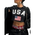 thumbnail image 6 of Biekopu Women T-shirt, Short Sleeve Crew Neck Letters Flag Print Summer Ladies Crop Top for Independence Day, 6 of 7