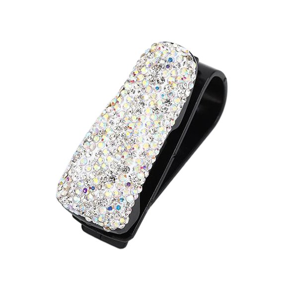 Universal Auto Rhinestone gafas titular visera gafas de sol Clip gafas percha Whtie AB jinwen Soportes para gafas de sol