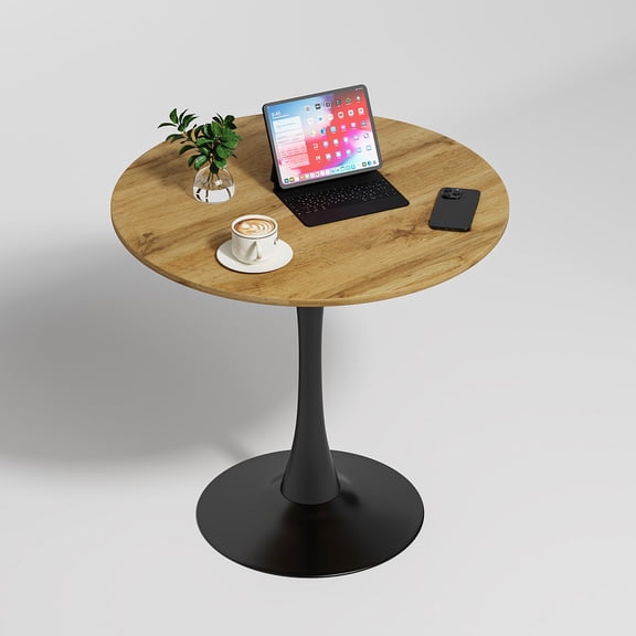 Mesa Redonda Comedor HOMEMAKE FURNITURE 80cm Roble y Negro Moderno