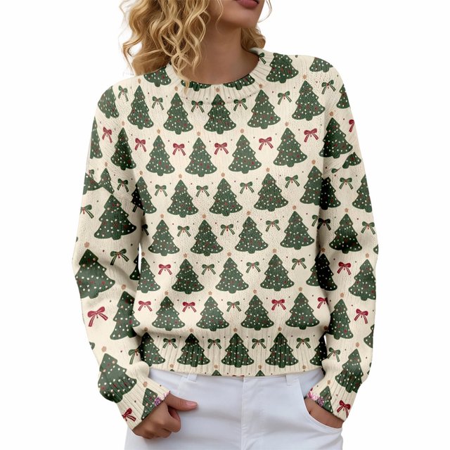 WZXFASHION Chandails de Noël pour Femmes 2025 Col Rond Hiver Vacances Mignons Pulls jusqu'à 50 % de Réduction Chandail pour Hommes