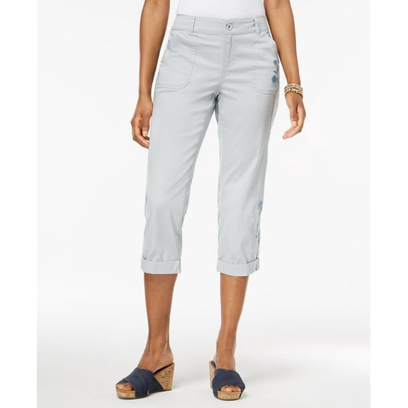 Style & Co Embroidered Capri Pants Misty Harbor 8