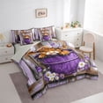 thumbnail image 3 of Manfei Cute Little Cow Bedding Comforter Set 7 Pieces for Teen, Rustic Farmhouse Animal Full Bedding Set, Purple Wooden Plank Reversible Fitted Sheet Flat Sheet, Lightweight Room Decor, 3 of 7
