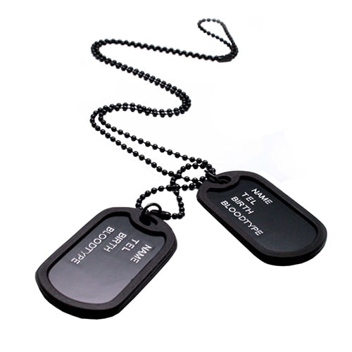 Besufy Military Army Style Black 2 Dog Tags Pendant Sweater Chain Necklace Men's Jewelry
