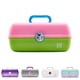 thumbnail image 1 of Estuche de maquillaje Caboodles On-The-Go Girl, rosa bicolor sobre verde neón, organizador de maquillaje de plástico rígido, espejo incorporado, cierre de seguridad para viajes seguros, amplio espacio, 1 of 5