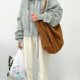 thumbnail image 5 of Bolso de pana retro de color liso, de gran capacidad, estilo literario, sencillo, informal, para compras (marrón), 5 of 8