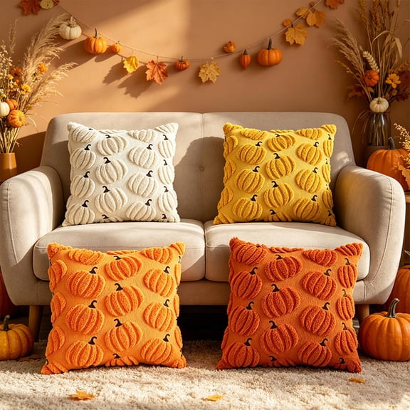 Halloween Pillow Covers 18x18 Fall Thanksgiving Pumpkin Throw Pillow Cases, Watercolor Maple Leaf Decorative Couch Pillow Covers for Sofa Living Room, Linen Blend Fall Decor by OVFUIZ