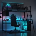 thumbnail image 3 of Twin Size Metal Loft Bed with LED, Desk and 4 Storage Shelves, Black, 3 of 9