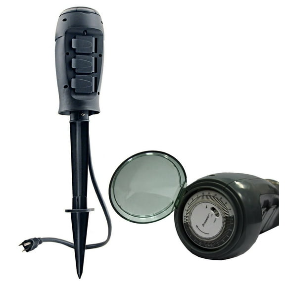 Atron Electro Industries Outdoor Stake Timer with 3 Grounded Outlets