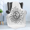 thumbnail image 4 of Sun Soft Flannel Fleece Throw Blanket, Doodle Style Vintage Retro Tribal Elements Stars Arrow Shapes and Crescent Moon, Cozy Plush for Indoor and Outdoor Use, 50" x 60", Black White, by Ambesonne, 4 of 5