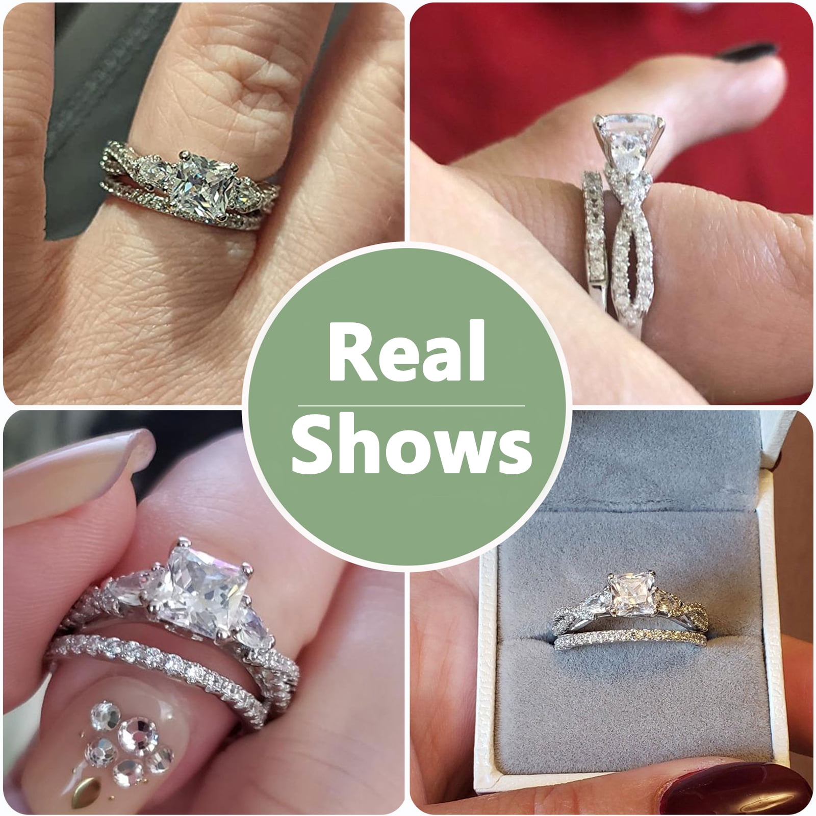 Newshe 1.7ct Princess Pear Wedding Rings for Women White AAAAA Cz Engagement Bridal Ring Set Size 6