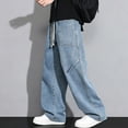 thumbnail image 6 of YLSDY Men's Patch Pocket Wide Leg Jeans, Elastic Waist Drawstring, Classic Loose Fit Denim Pants for Casual Wear Blue XL, 6 of 7