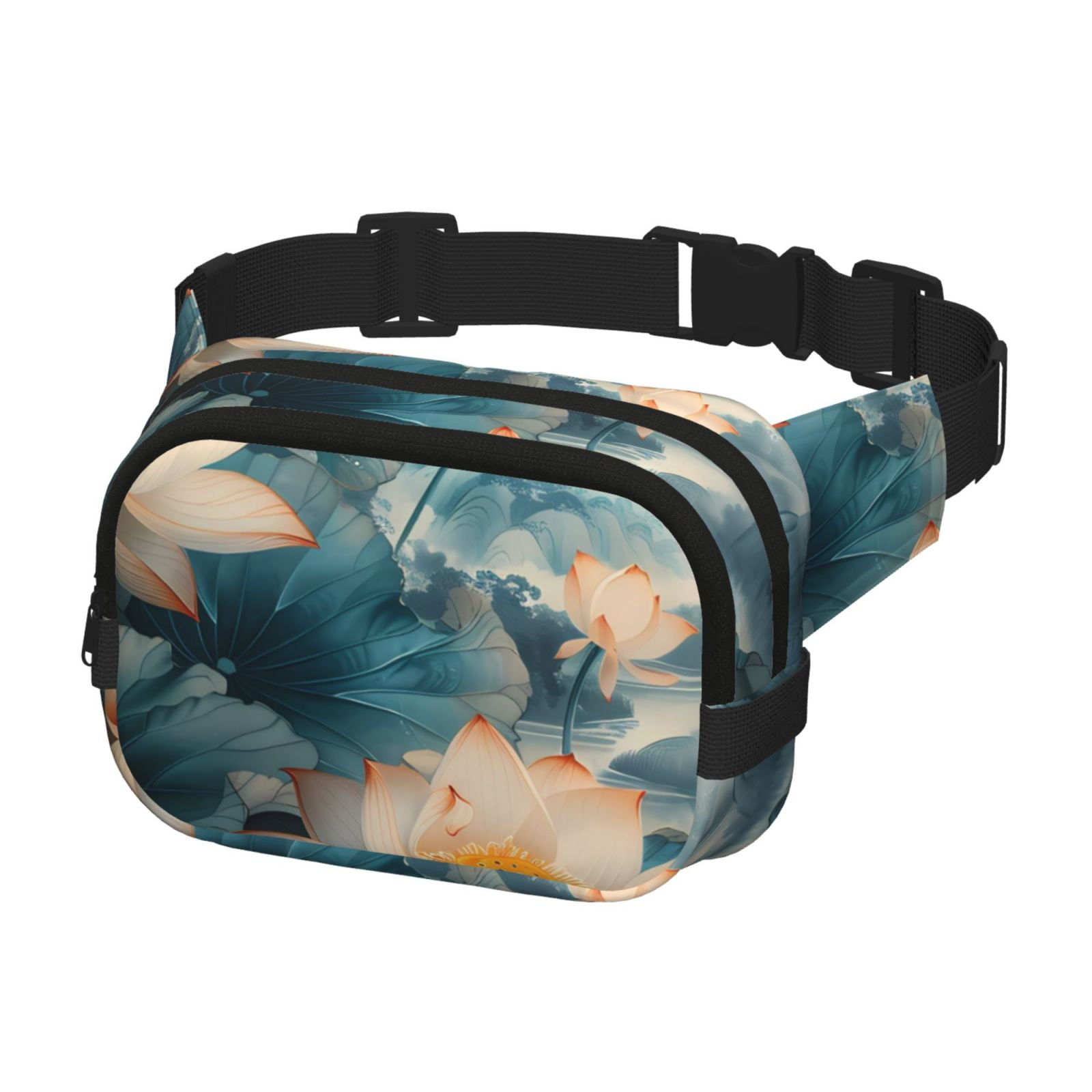 Picia Mountain Lotus Serenity Print Square Double-Layer Waist Bag Mini Adjustable Waist Belt Bag Exercise Running Travel Hiking
