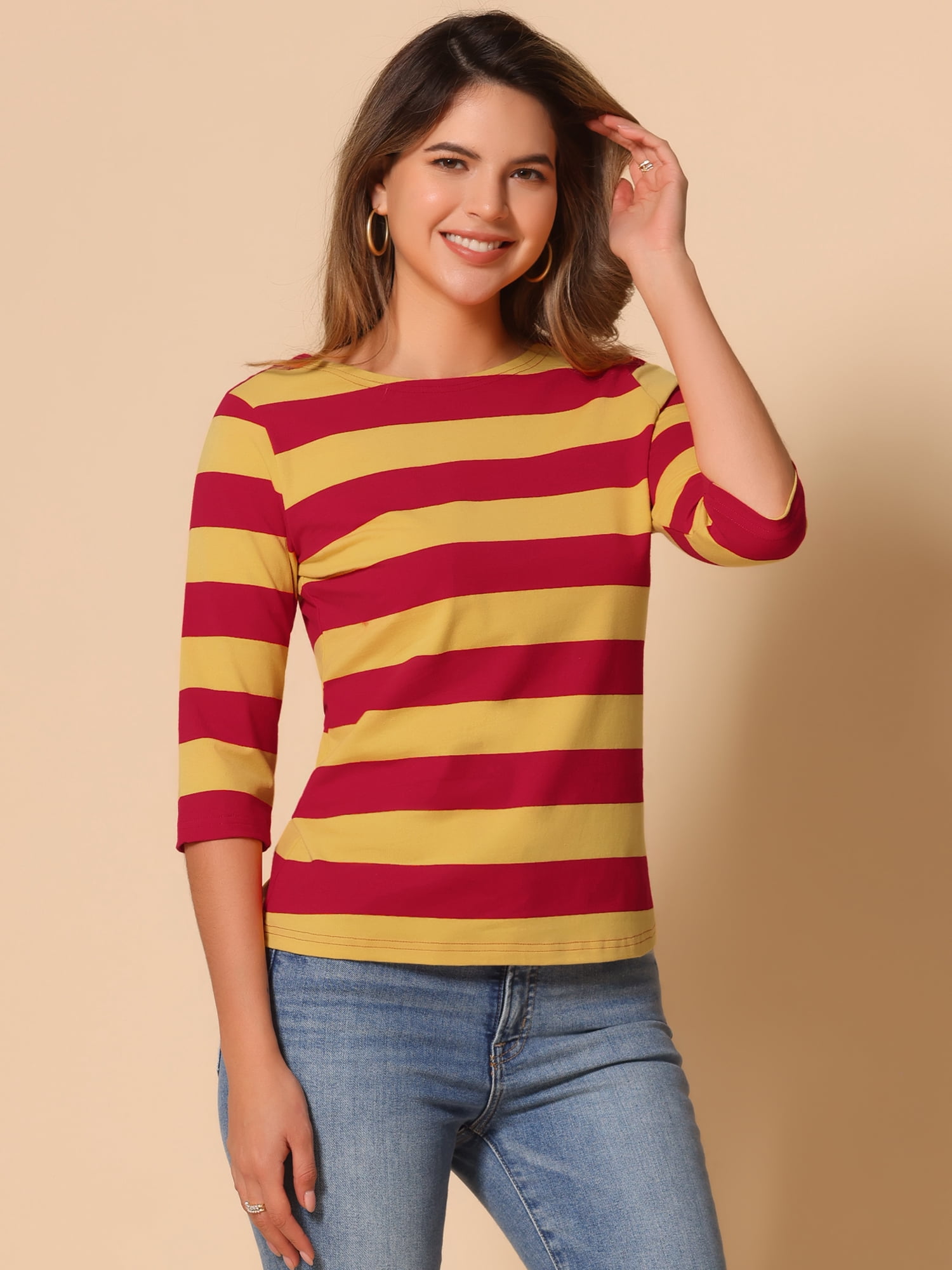 DARING DIVA Women's Halloween Costume Boat Neck Top T-Shirts XS Yellow Red