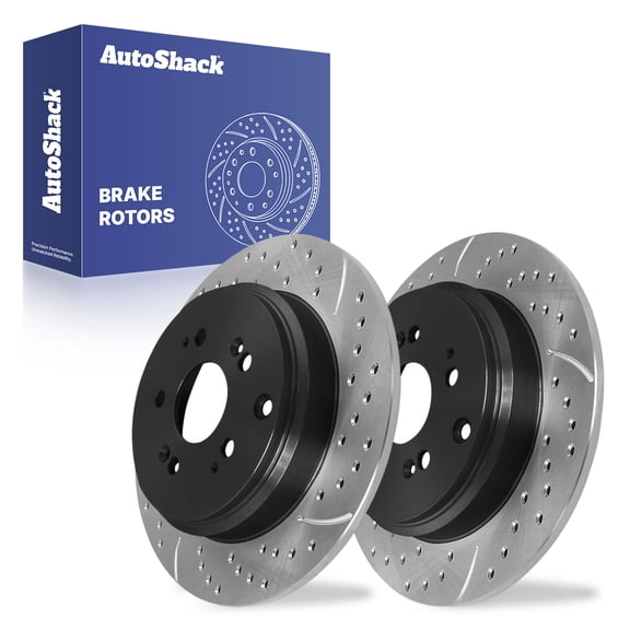 AutoShack Rear Solid Drilled & Slotted E-Coated Brake Rotors 2-PC Set Replacement for 2009-2015 Honda Pilot 2011-2017 Honda Odyssey 2007-2013 Acura MDX ShadowGuard 13.13" (333.5 mm)