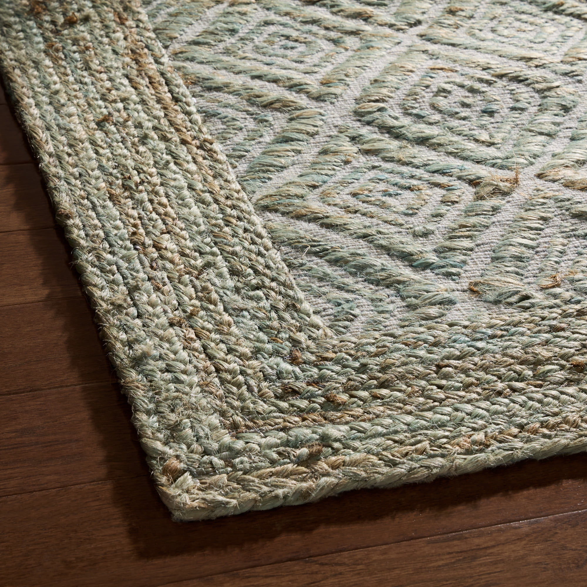 TOWN & COUNTRY TERRA Nalani Textured Diamond Hand-Knotted Flatwoven 100% Natural Jute Runner Area Rug, Olive Green, 2'5"x7"