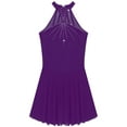 thumbnail image 6 of DPOIS Women's Rhinestones Mesh Skirted Leotard Figure Ice Skating Dress Purple XL, 6 of 7