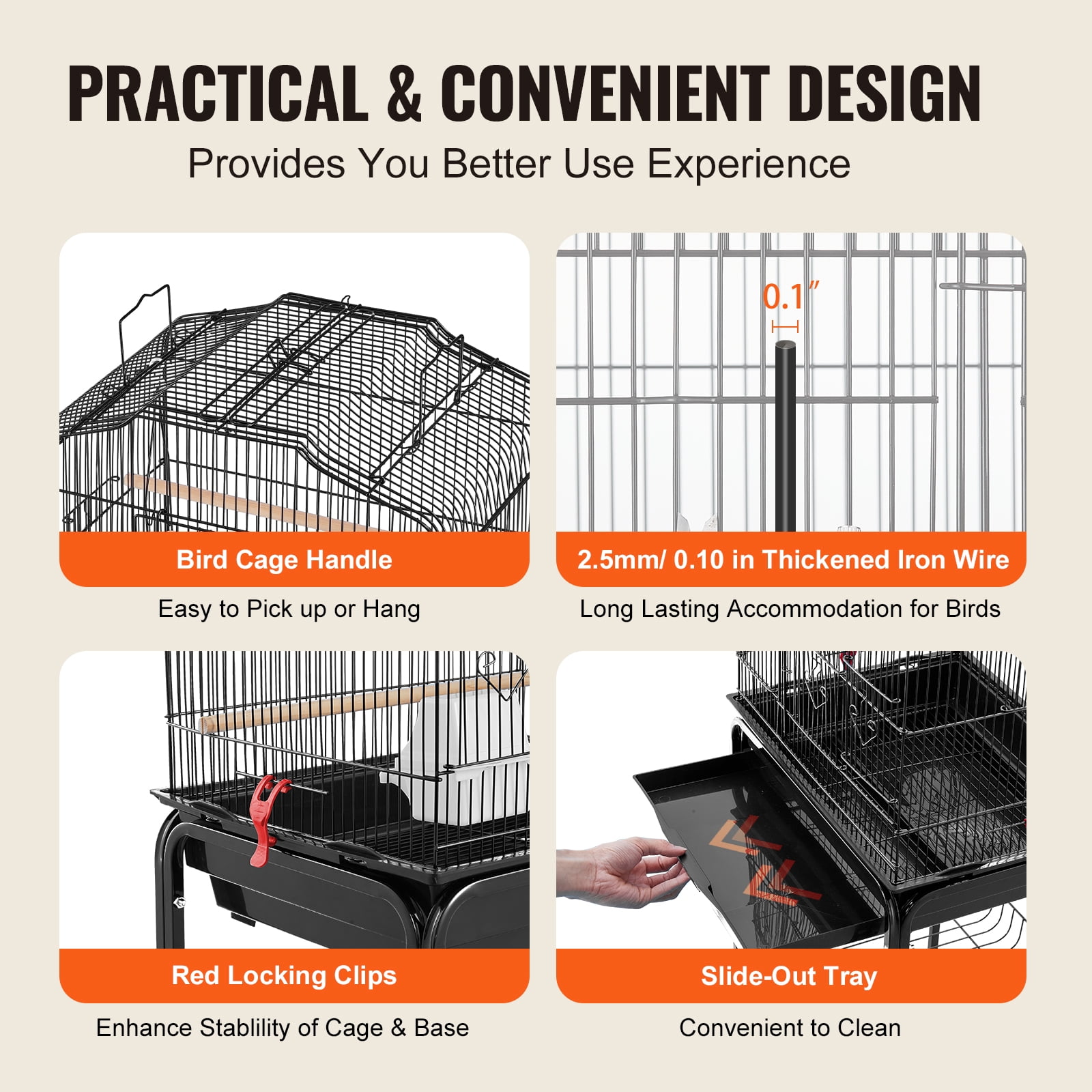 KFFKFF Spacious Bird Enclosure, 62 inches, Uncovered Top Canary Habitat with Mobile Base, Iron Aviary with Detachable Pan, Finch Birdhouse with 4 Roosts, Lovebird and Cockatiel Pet Playhouse