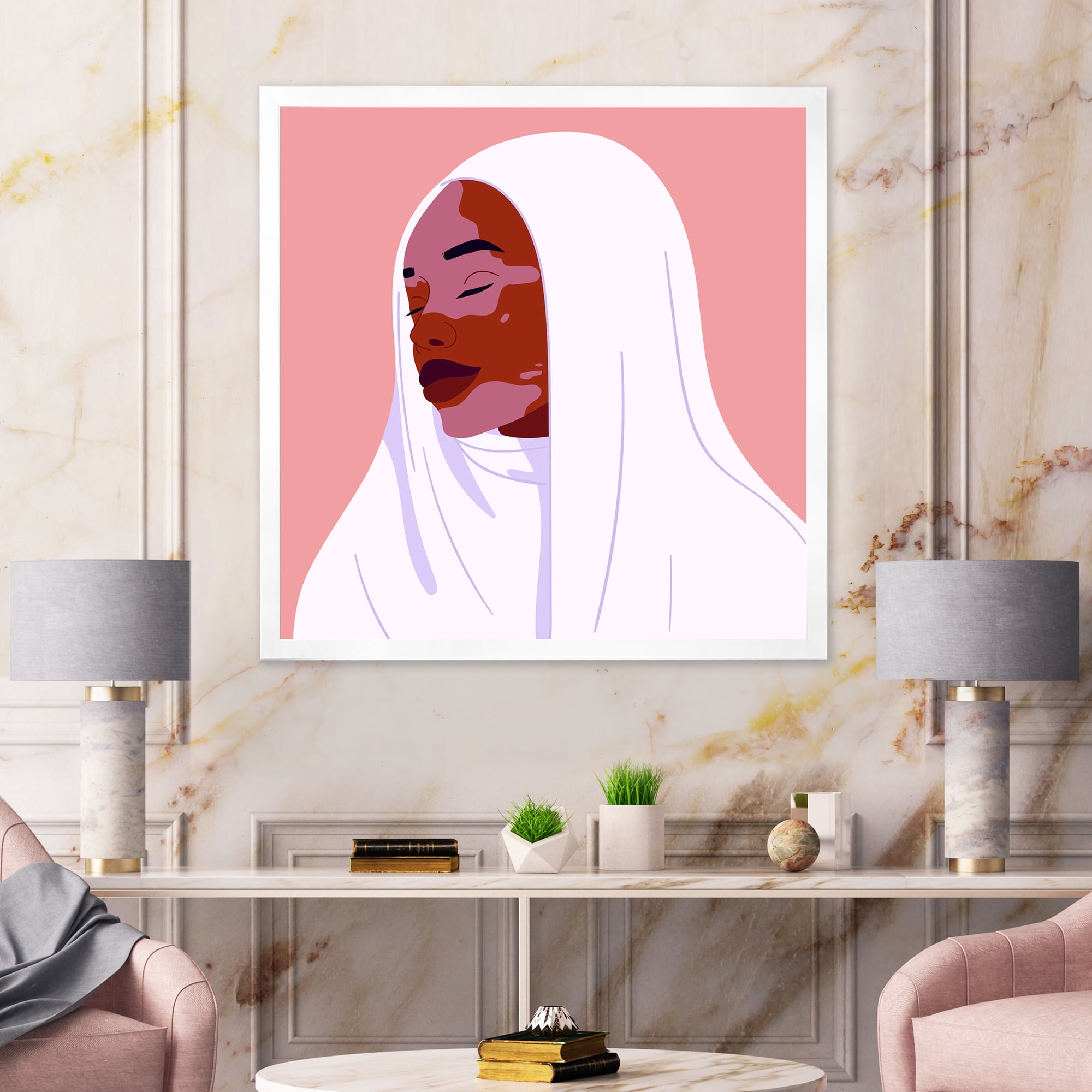 Designart 'Beautiful Abstract Smiling Afro African Woman With VItiligo' Moroccan Framed Art Print