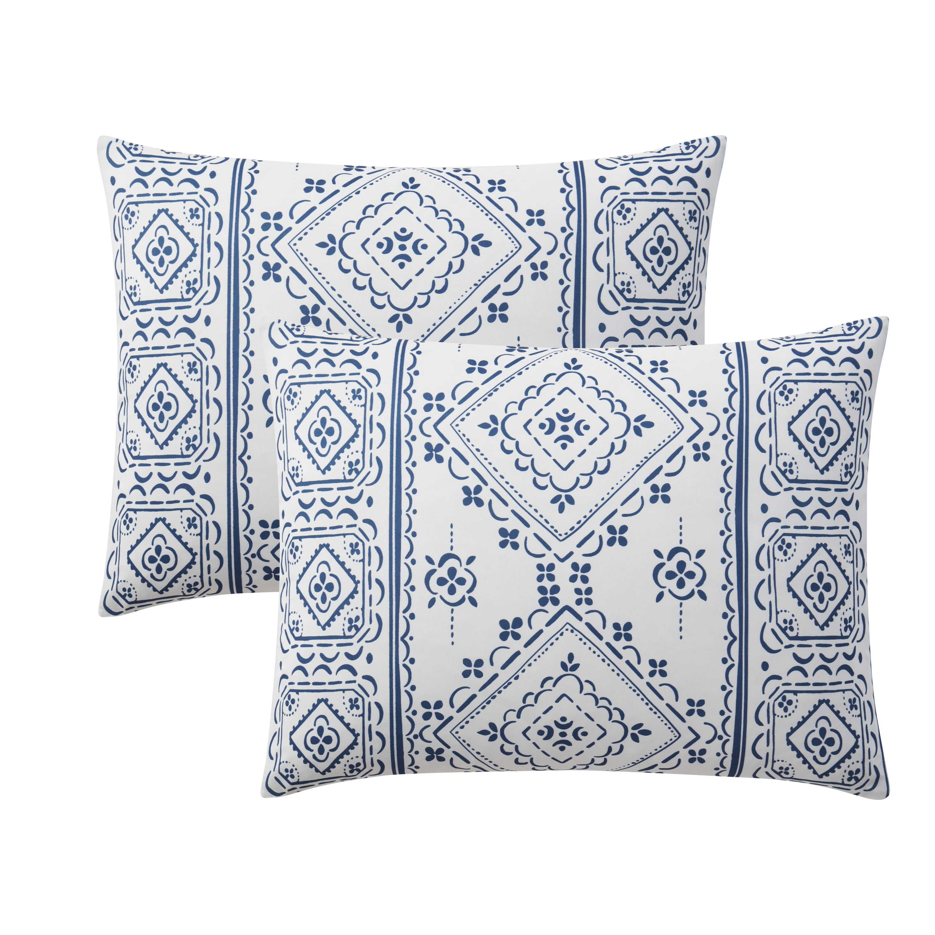 Indigo Ink Denim 3-Piece Navy Geometric Stripe Comforter Set, Full/Queen