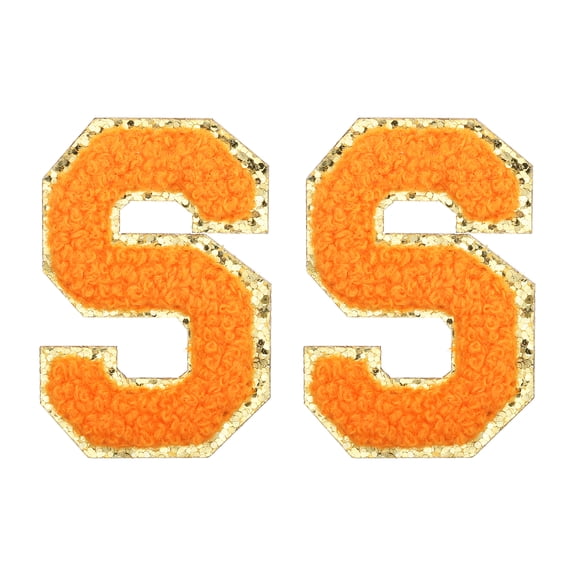 Uxcell Chenille Letter Patches 2.2" Self Adhesive Letter S Stick on Embroidered Patch for Clothing Repair (Orange, Pack of 2)