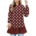 thumbnail image 2 of Uootdi Long Sleeve Shirts for Women Crewneck Ruffle Hem Floral Print Gradient Basic Loose Gift Tunic Tops Beach Vacation Clothes, 2 of 5