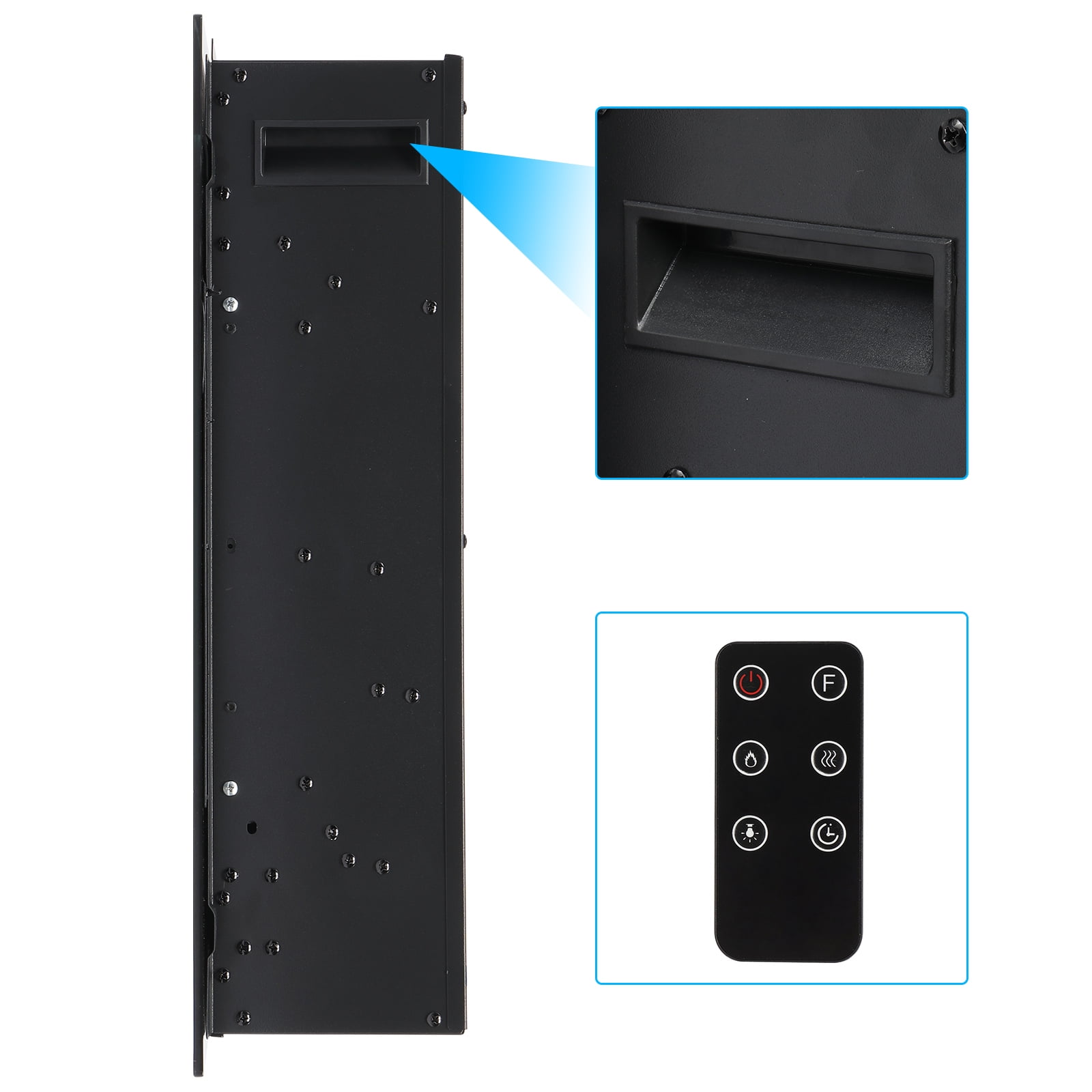 Kepooman1500W Sheet Metal Glass Recessed Electric Fireplace, 40in Wall Mounted Freestanding Portable Room Heater With Display, Fake Firewood, Crystal Stone, Remote Control Colorful, Black Kepooman1500W Sheet Metal Glass Recessed Electric Fireplace, 40in Wall Mounted Freestanding Portable Room Heater With Display, Fake Firewood, Crystal Stone, Remote Control Colorful, Black