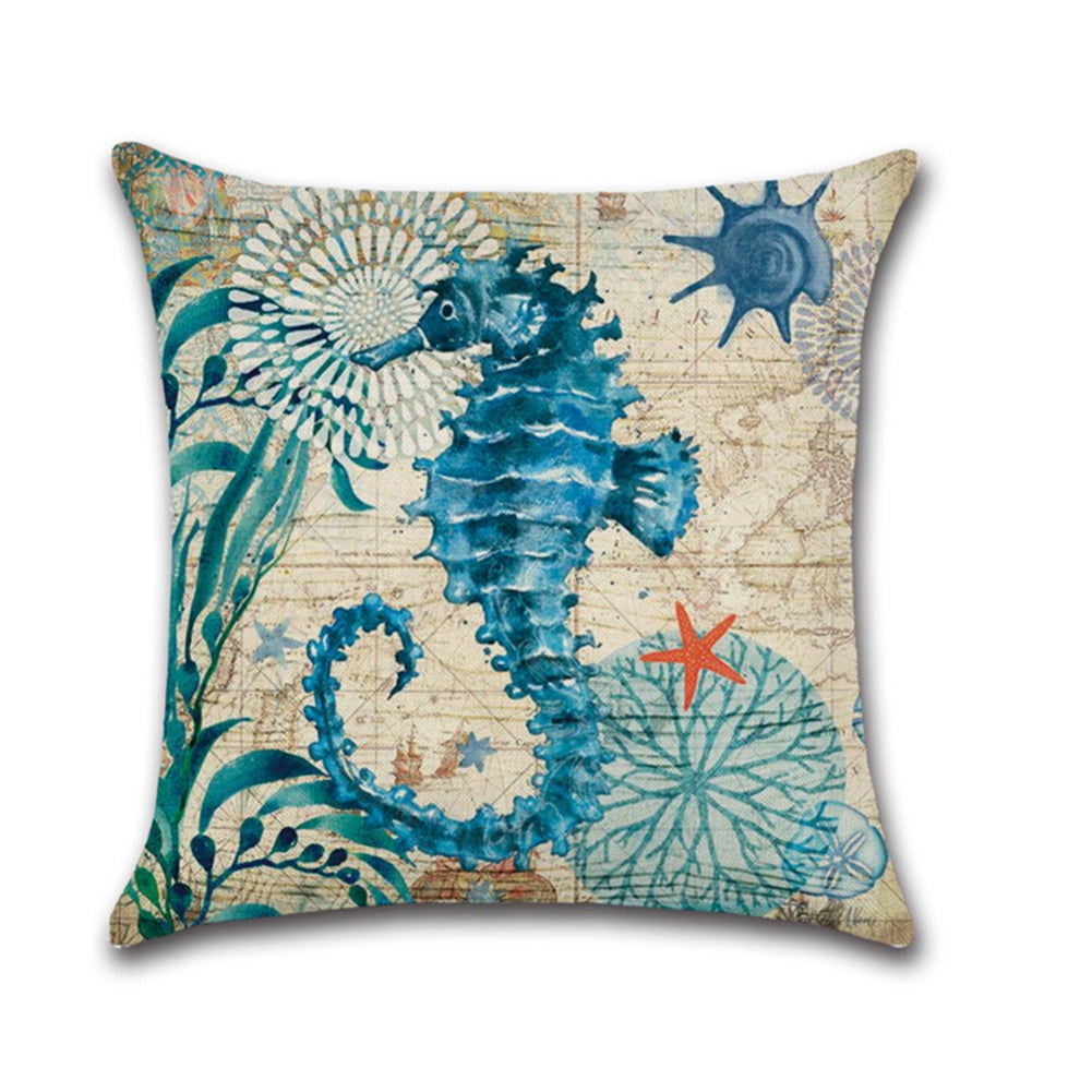 Sunjoy Tech Ocean Theme Pillow Covers 18x18in, Beach Coastal Decor Outdoor  Cushions Decorative Throw Pillow Covers for Couch, Sofa, Bed – Seahorse