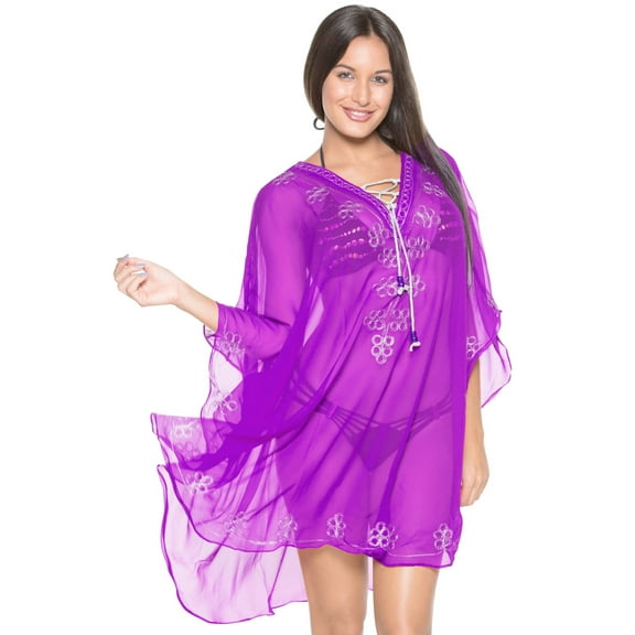 HAPPY BAY Women's Beachwear Summer Short Swimsuit Cover ups Beach Dress Tunics 2X-3X Royalty Purple_AC731