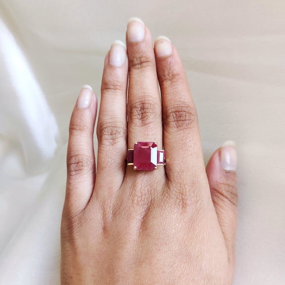 14K Solid Yellow Gold Natural Ruby Statement Ring, July Birthstone