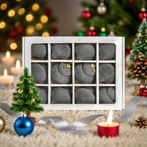 12-Piece Flocked Christmas Ornament Balls, 2.36-Inch Brown Vintage-Style Xmas Tree Hanging Decorations with Metal Hooks and Ropes