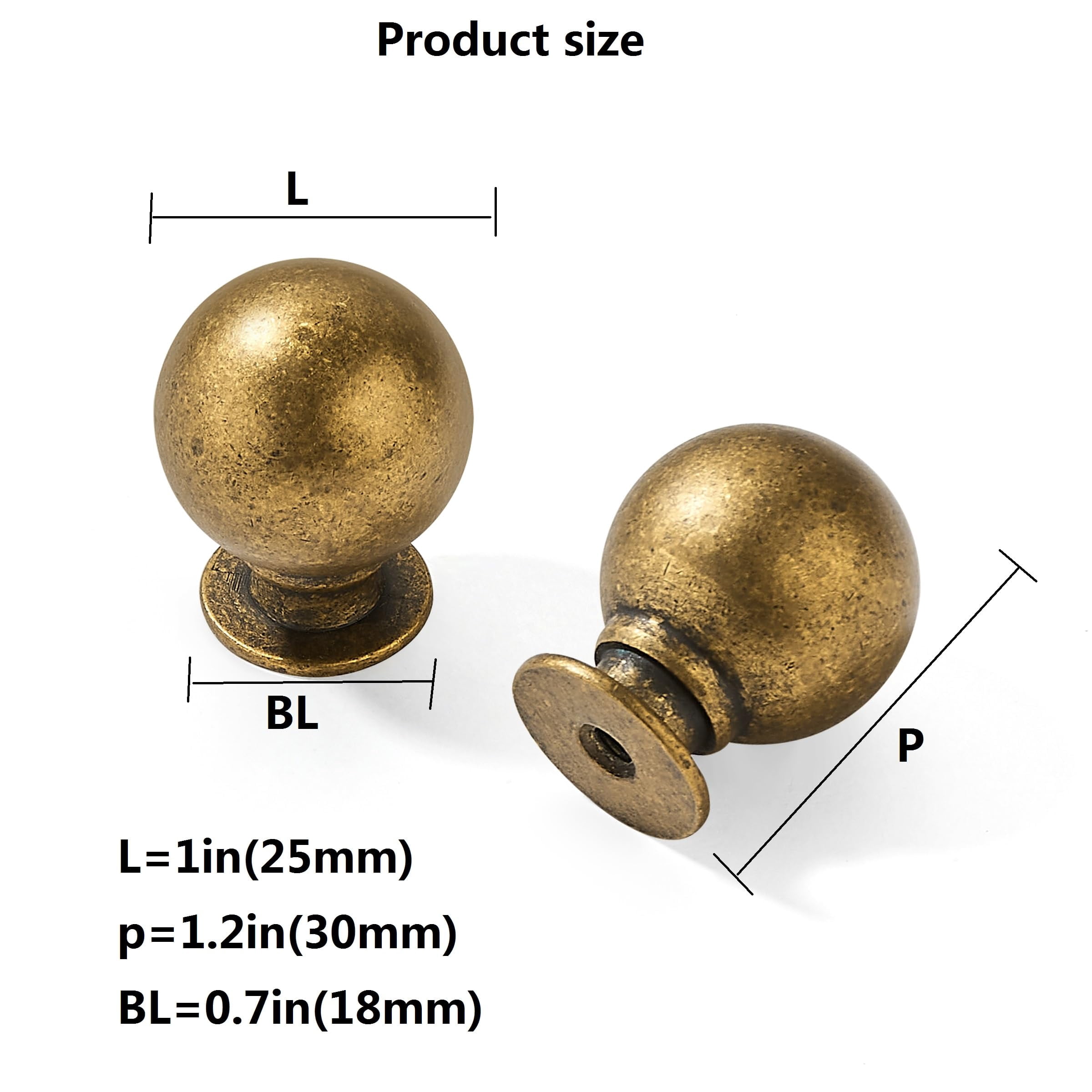 10 Pack 1 Inch Vintage Ball Brushed Brass Cabinet Knobs Kitchen Cabinet Hardware Brushed Gold Drawer Knobs Pulls for Drawers.