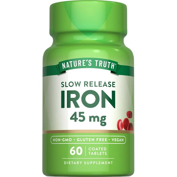 Slow Release Iron Supplement 45 mg | 60 Tablets | Non-GMO, Gluten Free | by Nature's Truth