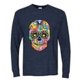 thumbnail image 2 of Wild Bobby Dean Russo Colorful Sugar Skull Streetwear Men Long Sleeve Shirt, Vintage Heather Navy, X-Large, 2 of 5