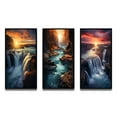 thumbnail image 2 of Designart "Summery Sunset Cascading over Majestic Waterfalls I" Waterfall Framed Wall Art Set Of 3 - Yellow Traditional Frame Gallery Set For Office Decor, 2 of 6