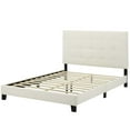 thumbnail image 3 of Contemporary Modern Urban Designer Bedroom Queen Size Platform Bed Frame, Velvet Fabric, Ivory White, 3 of 5