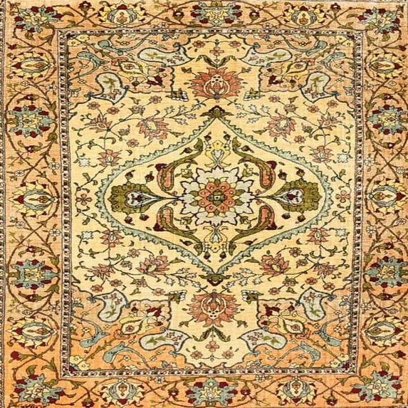 Ahgly Company Indoor Square Traditional Chrome Gold Yellow Medallion Area Rugs, 6' Square