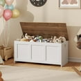 thumbnail image 4 of Storage Bench, 39.3" Retro Wooden Storage Chest, Wooden Storage Trunk, Toy Chest with Lift Top, Multifunctional Entryway Organizer, for Entryway, Living Room, White and Walnut WH141CW01, 4 of 9