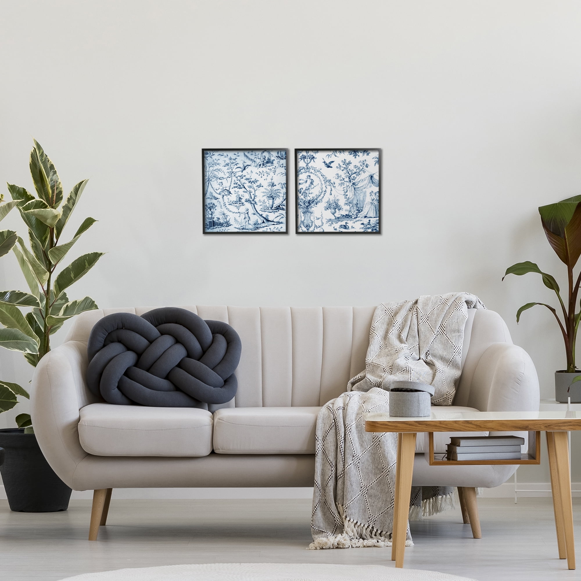Intricate Toile Scenery 2 Piece Black Framed Giclee Art Set, design by Vintage Hustle
