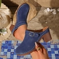 thumbnail image 5 of Pandaie Womens Chunky Stacked Heel Mules Closed Round Toe Heeled Slip on Clogs Suede Buckles Casual Backless Pumps Loafers Shoes Blue Size 6.5, 5 of 9