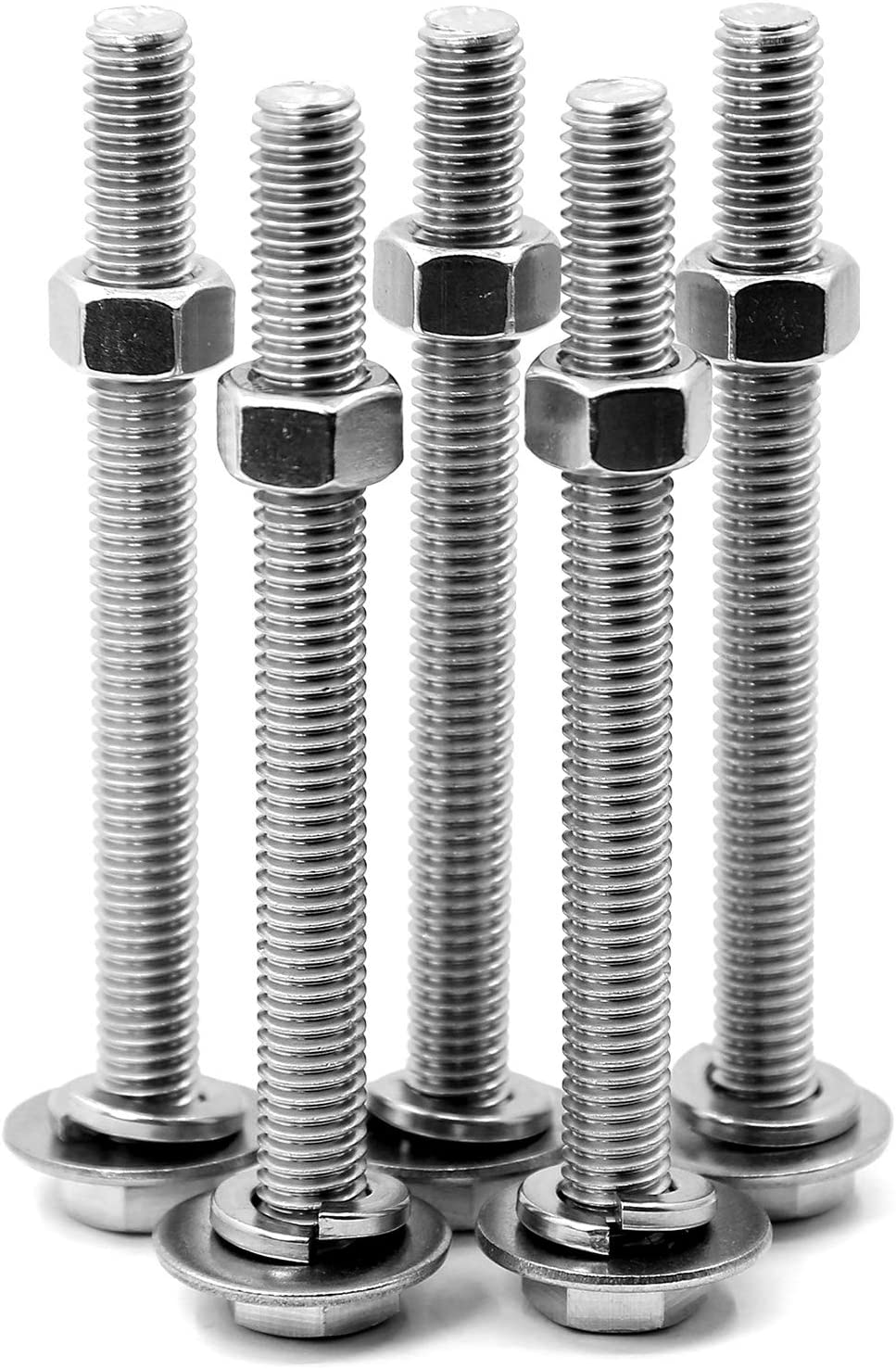 (5 Sets) 3/816x4" Stainless Steel Hex Head Screws Bolts, Nuts, Flat & Lock Washers Kits, 304