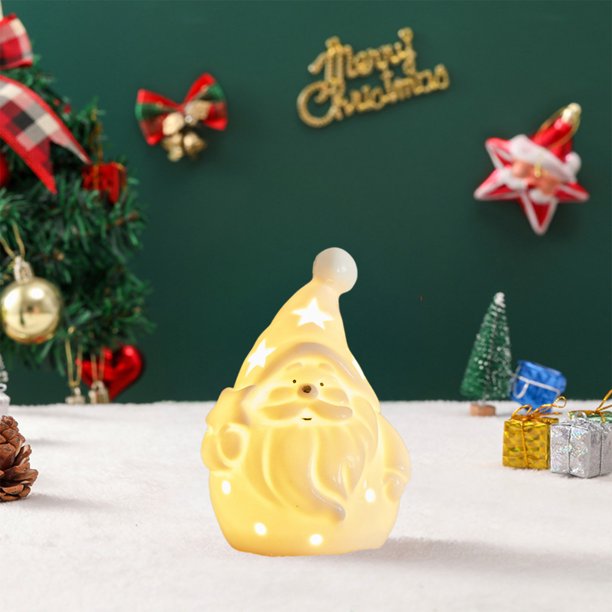 Adornos Decorativos Luminosos de Cerámica para Navidad 2025: Ciervo, Muñeco de Nieve y Anciano | Decoración de Cerámica Blanca | 10,5 X 7,5 Cm | Luz Nocturna con Efecto de Luz Suave | 173 G | 0,38 Lb