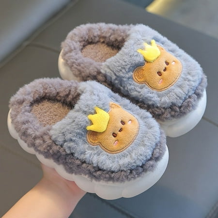 

Cethrio Toddler Boys Slippers Warm Indoor Fall Winter Non Slip House Shoes Gray Size 30
