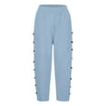 thumbnail image 4 of Fiaer,Women's Side Buttons Plus Size Capri Pants,Womens Loose Fit Straight Leg Slacks with Pockets,Ladies Lightweight Solid Breathable Trousers Light Blue XL, 4 of 5