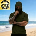 thumbnail image 6 of Mens UPF 50+ Sun Protection Shirts Hoodie with Mask Quick Dry Short Sleeve Lightweight Fishing Shirt Hiking Top Army Green 3XL, 6 of 7