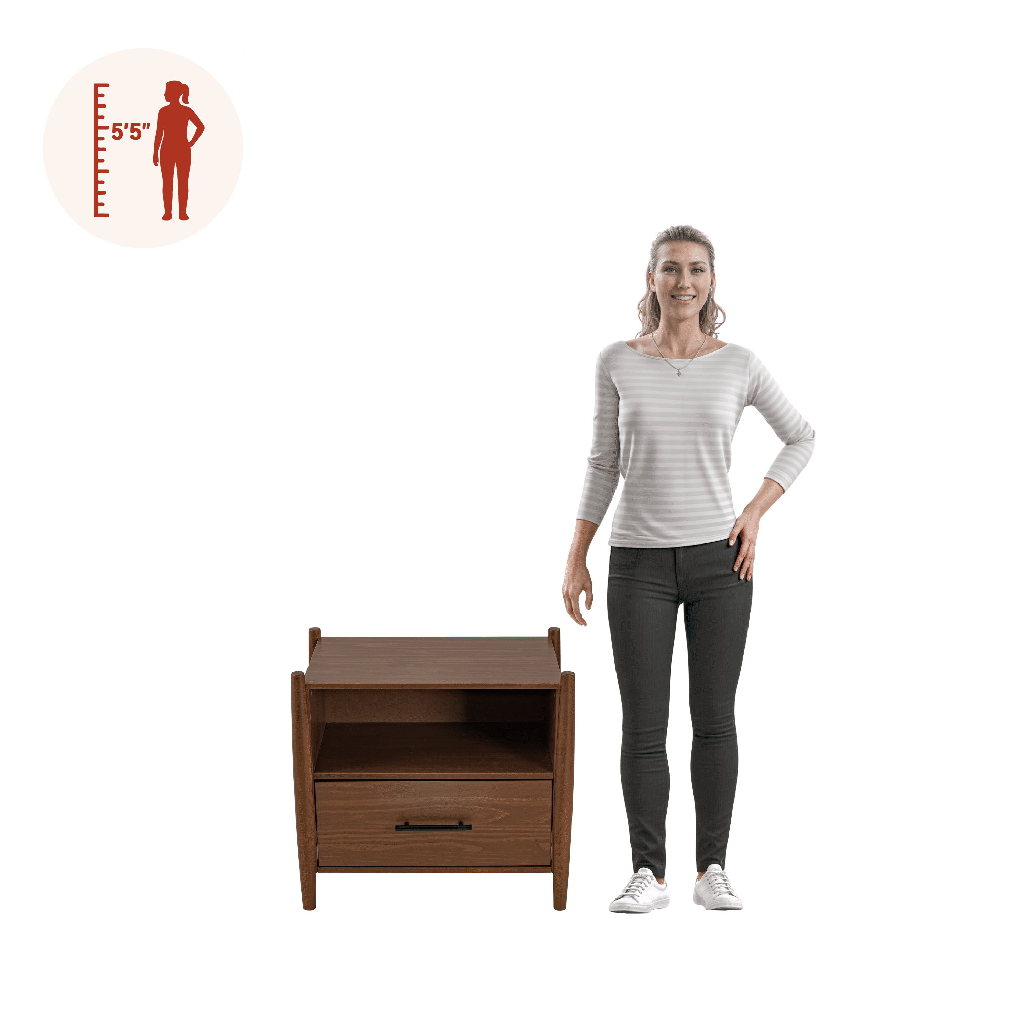 Josiah Solid Wodd 1 Drawer Nightstand Brown - for Adults and Teens
