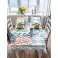 thumbnail image 3 of Nautical Coastal Rectangle Tablecloth, Summer Beach Shell Coral Seaweed Blue Plaid Waterproof & StainResistant Tablecloth, Washable Oil-proof Table Cover for Dining/Party/Wedding/Buffet 60x102 In, 3 of 9