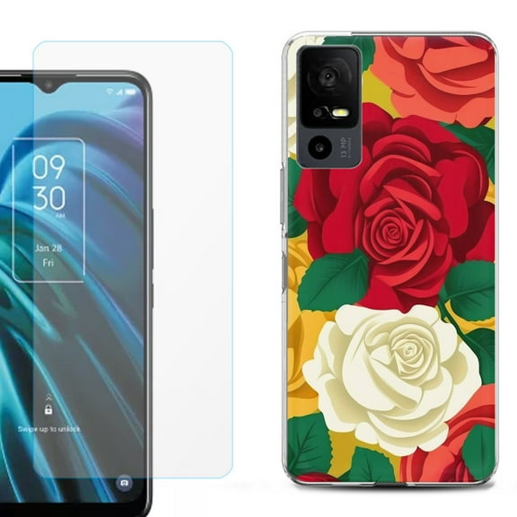 OneToughShield ® for TCL 40 XE 5G Shockproof Fashion Phone Case, with Tempered Glass Screen Protector - Radiant Rose