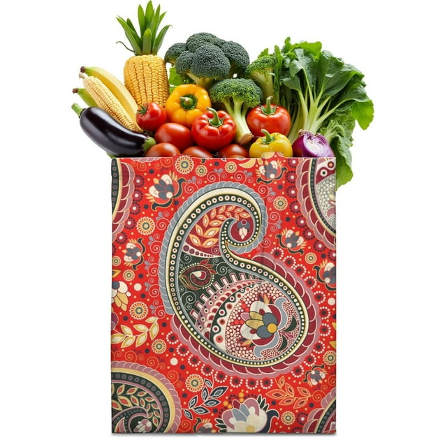 Mandala Inspired Paisley Reusable Shopping Bag - Foldable Fabric Tote with Bohemian Floral Design, Large Capacity & Washable