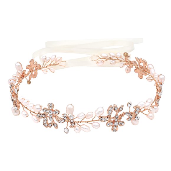 Ammei Tocado Diademas nupciales de lujo de oro rosa con perlas genuinas de agua dulce Enredaderas para el cabello Tocados de boda para novias Damas de honor Accesorios para el cabello de fiesta con ci