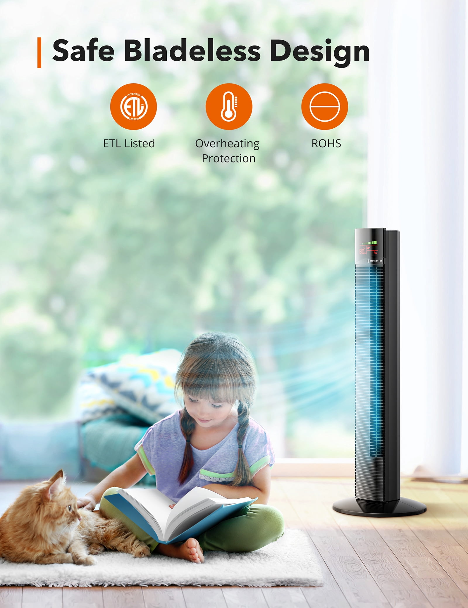 TaoTronics Tower Fan, 36" Cooling Fan with Remote, 65 Floor Fan Oscillating, Powerful Fan with 9 Modes, Large LED Display, 12-Hour Timer, Quiet Portable Bladeless Fan for Bedroom Living Rooms Office